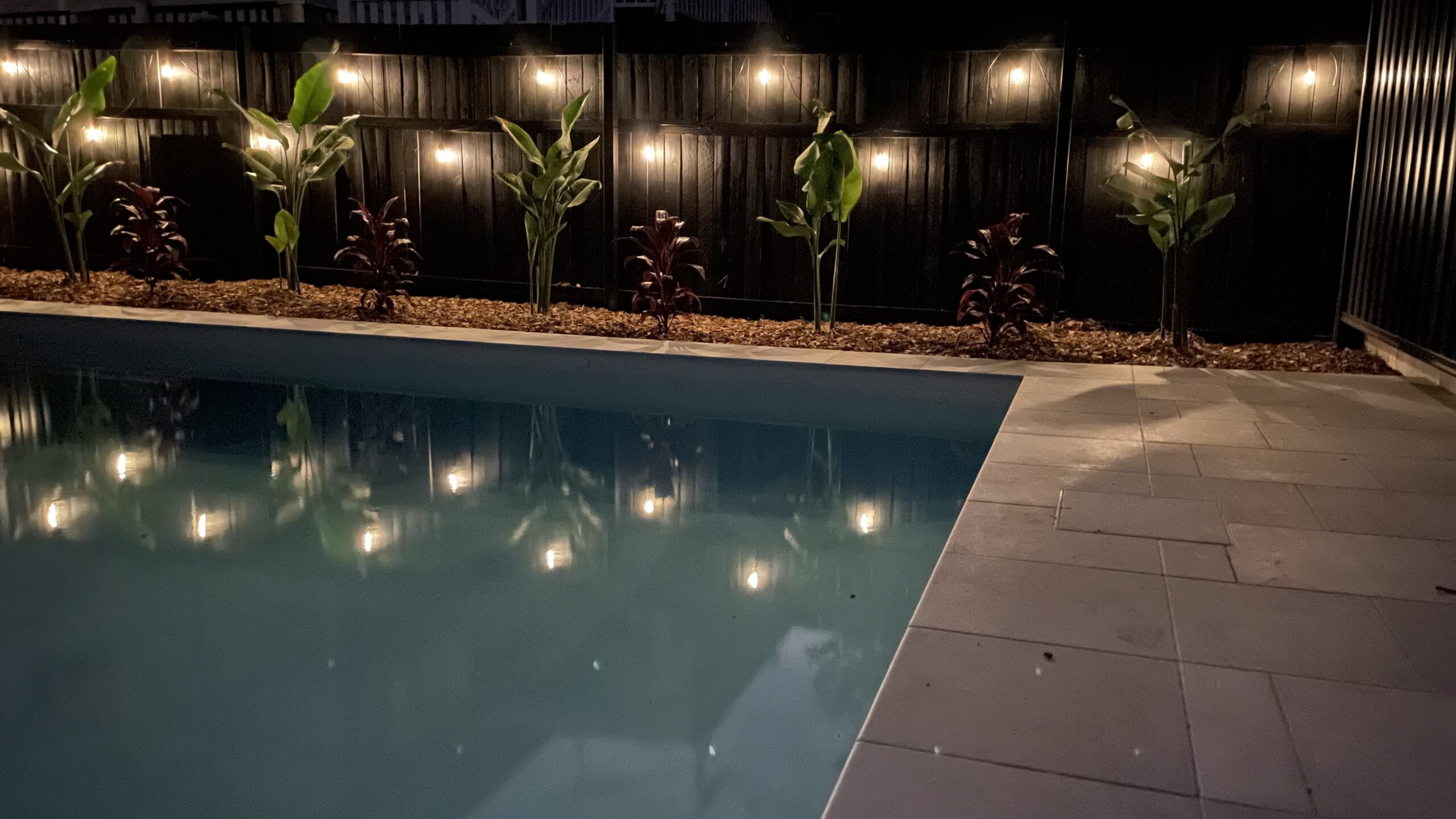 Pool area at night