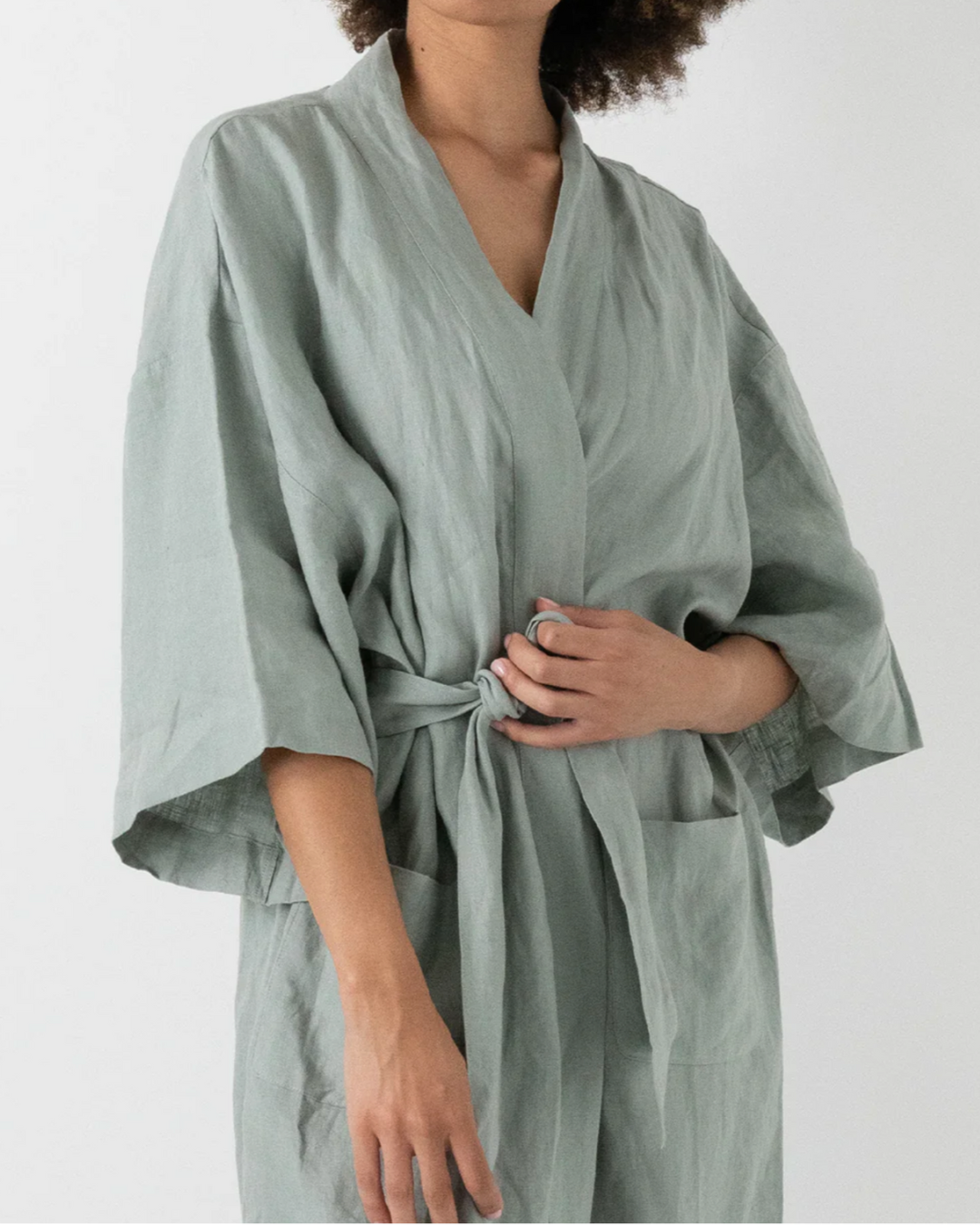 sage linen dressing gown